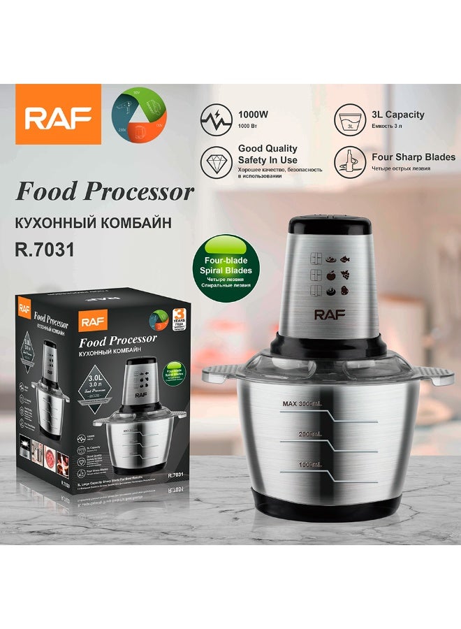 RAF Stainless Steel Food Chopper 1000W 4 Blades 3L – Model R.7031 - Image 1